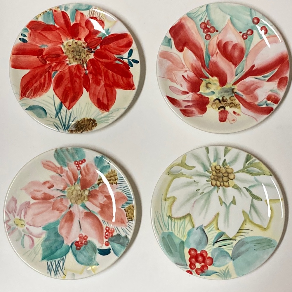 Pfaltzgraff Floral Dessert Plates in Red, Coral, Teal, Green, White